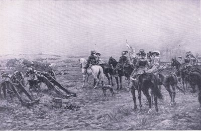 Princ Rupert v bitvě u Marstonu, 2. července 1644, ilustrace z britských bitev na souši a na moři, 1915 od Ernest Crofts
