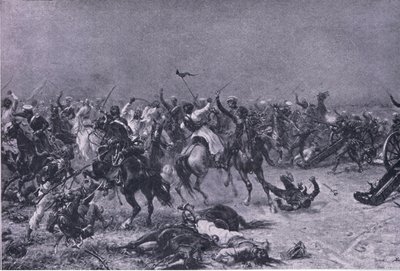 Útok králů Own Light Dragoons v Mudki, ilustrace z britských bitev na souši a na moři, 1915 od Ernest Crofts
