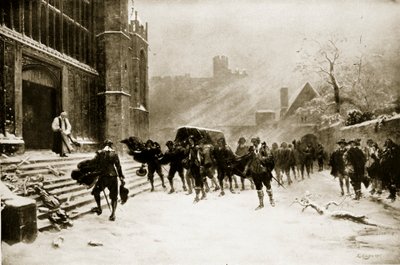 Pohřeb Karla I., 8. února 1649, ilustrace z „Hutchinsonova příběhu britského národa“, kolem roku 1923 od Ernest Crofts