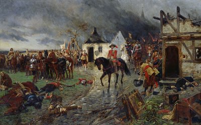Valdštejn: Scéna z třicetileté války (olej na plátně) od Ernest Crofts