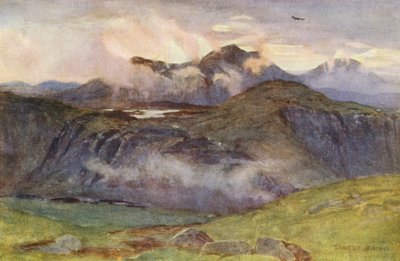 Merrick a jezero Loch Enoch z vrcholu Corscrine (barevná litografie) od Ernest Edward Briggs