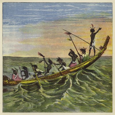 Král Ashantees na moři ve své státní kánoi od Ernest Henry Griset