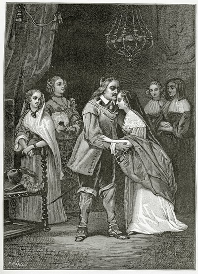 Cromwell a jeho dcery, 19. století (č. rytina) od Ernest Hillemacher