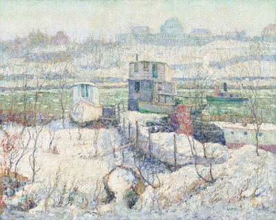 Loděnice, zima, řeka Harlem od Ernest Lawson