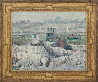 Boathouse, Winter, Harlem River, kolem roku 1916 od Ernest Lawson