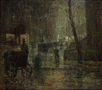 Mokrá noc, Gramercy Park (Po dešti, Nokturno) od Ernest Lawson