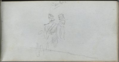 Skicář, strana 38: Studie vojáka a postavy v cylindru. od Jean Louis Ernest Meissonier