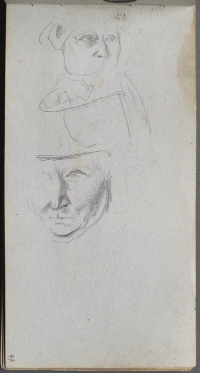 Náčrtník, strana 47: Studie tří tváří. od Jean Louis Ernest Meissonier