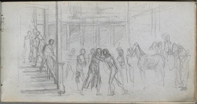 Náčrtník, strana 62: Studie postavy, Schodiště, Kůň. od Jean Louis Ernest Meissonier