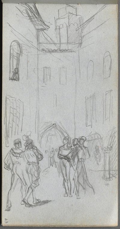 Náčrtník, strana 63: Postavy na nádvoří od Ernest Meissonier