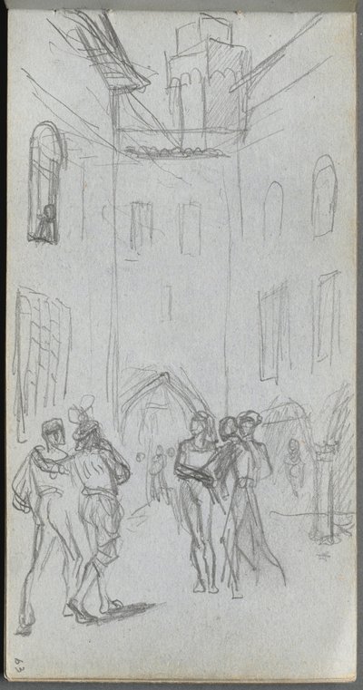 Náčrtník, strana 63: Postavy na nádvoří. od Jean Louis Ernest Meissonier