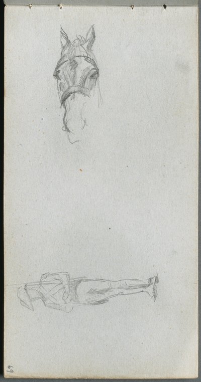 Skicář, strana 69: Studie ruky, koně a figury. od Jean Louis Ernest Meissonier