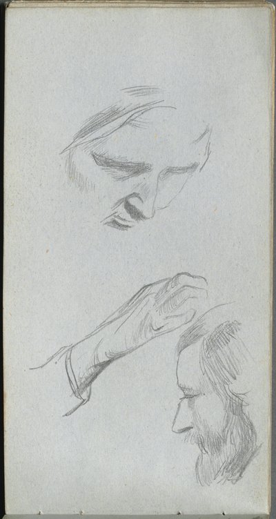 Náčrtník, strana 70: Studie dvou tváří a ruky. od Jean Louis Ernest Meissonier