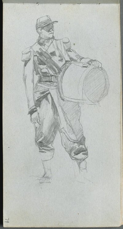 Náčrtník, strana 79: Voják s bubnem od Ernest Meissonier