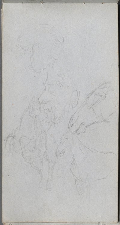Náčrtník, strana 90: Studie koní, profily. od Jean Louis Ernest Meissonier