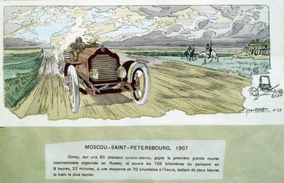 Motoristický závod: Moskva - Petrohrad, cca 1900 - kresba Ernesta Montauta (1878-1909). od Ernest Montaut