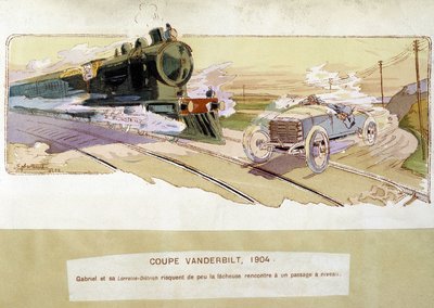Závody: Vanderbiltův pohár v roce 1904 - kresba Ernesta Montauta (1878-1909). od Ernest Montaut