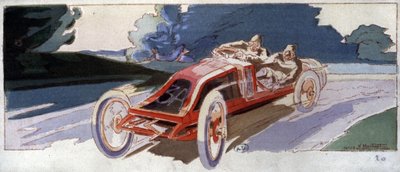 Szisz na voze Renault, vítěz ACF Grand Prix, c. 1910 (ilustrace) od Ernest Montaut