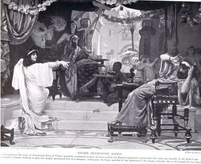 Esther odsuzující Hamana, ilustrace z „Hutchinsonových dějin národů“, kolem roku 1910 od Ernest Normand