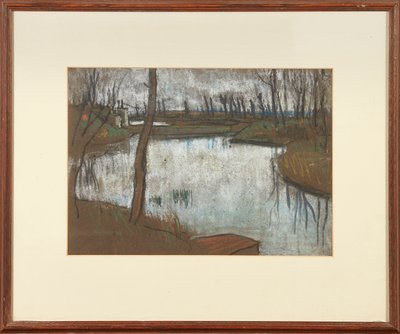 Lille Bridge a West Moat (pastel na hnědém papíře) od Ernest Procter