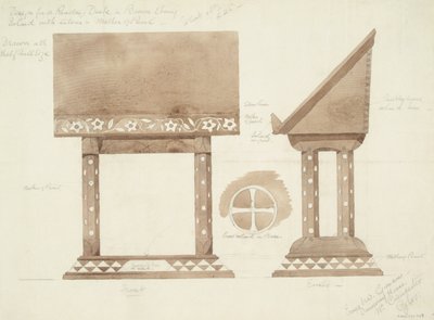 Design pro čtecí stůl v hnědém ebenu, vykládaný stříbrem a perleťou, cca 1905-15 (wc s tužkou na papíře) od Ernest William Gimson