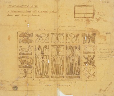 Design krabičky na psací potřeby z makasarového ebenu vykládané perlorodkou, 1904 od Ernest William Gimson