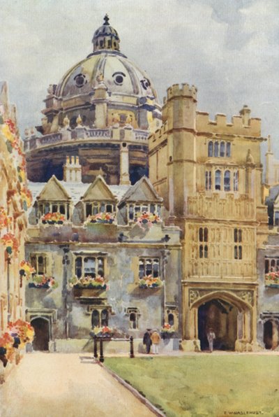 Rotunda Brasenose College a Radcliffe Library (barevná lito) od Ernest William Haslehust