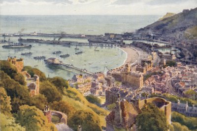 Doverský přístav z hradu (barevné lito) od Ernest William Haslehust