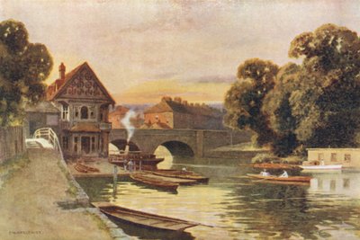 Folly Bridge, Oxford (barevné lito) od Ernest William Haslehust