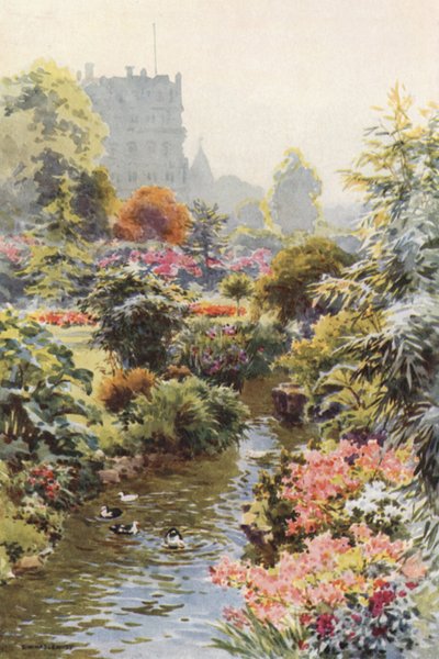 V Horních zahradách, Bournemouth (barevné lito) od Ernest William Haslehust