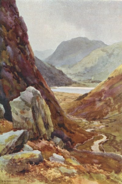 Kirkstone Pass a Brothers Water (barevné lito) od Ernest William Haslehust