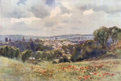 Oxford z Headington Hill (barevné lito) od Ernest William Haslehust