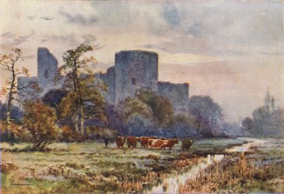 Pevensey Castle from the Meadows (barevné lito) od Ernest William Haslehust