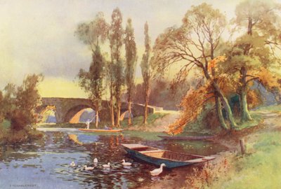 Řeka Temže: Chertsey Bridge (barevná litografie) od Ernest William Haslehust