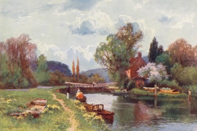 Řeka Temže: Hurley Lock (barevná litografie) od Ernest William Haslehust