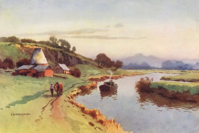 Řeka Temže: Pohled ze Sutton Bridge (barevná litografie) od Ernest William Haslehust