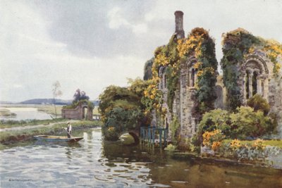 Ruiny Norman House, Christchurch (barevné lito) od Ernest William Haslehust