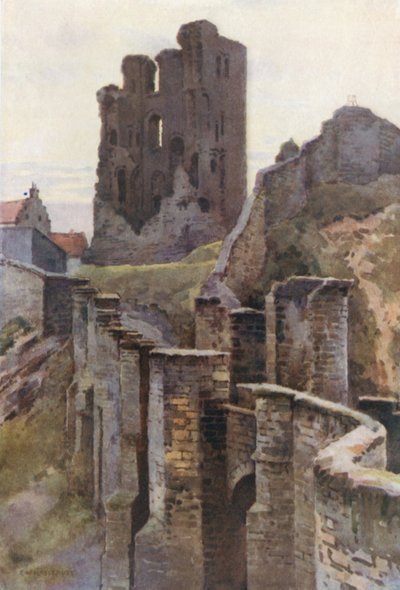 Hrad Scarborough (barevné lito) od Ernest William Haslehust
