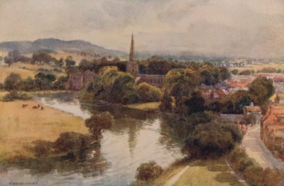 Stratford-on-Avon z Memorial Theatre (barevné lito) od Ernest William Haslehust