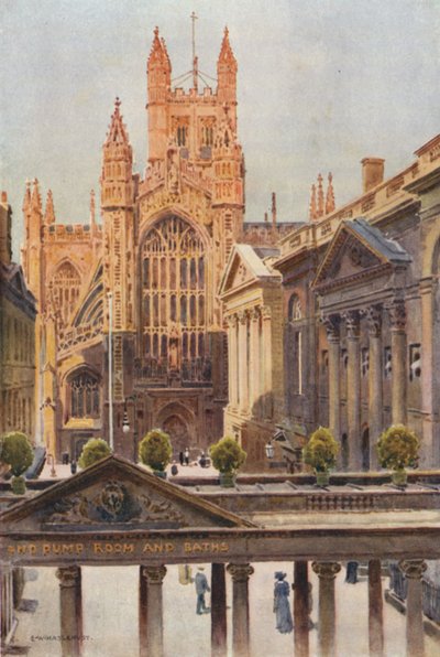 The Grand Pump-Room and Abbey, Bath (barevné lito) od Ernest William Haslehust