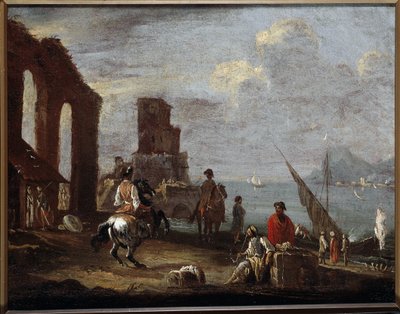 Krajina s ruinami u moře Malba Ernesta Monsu Dareta (17. století) Slunce 40x50 cm Genes, Musei di Strada Nuova (ex Palazzo Bianco) od Ernest called Monsu Ernesto Daret