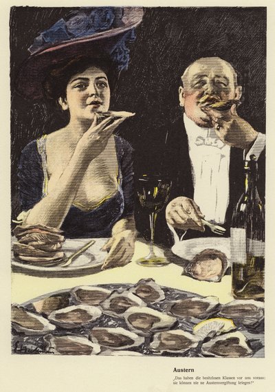 Jíst ústřice v restauraci (barva litho) od Ernst (after) Heilemann