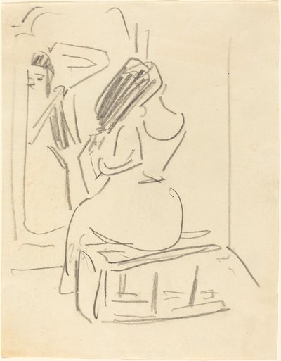 Žena česající si vlasy před zrcadlem, konec 19.-začátek 20. století. od Ernst Ludwig Kirchner