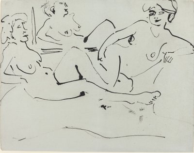 Dodo a starší žena ležící před zrcadlem, 1909. od Ernst Ludwig Kirchner