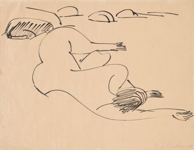 Erna ležící na pláži mezi skalami, 1912. od Ernst Ludwig Kirchner