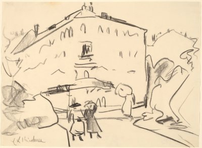 Domy v Drážďanech s procházkami lidí, 1909. od Ernst Ludwig Kirchner
