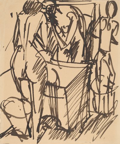 Akt se zrcadlem, stojící před umyvadlem, 1908-1910. od Ernst Ludwig Kirchner