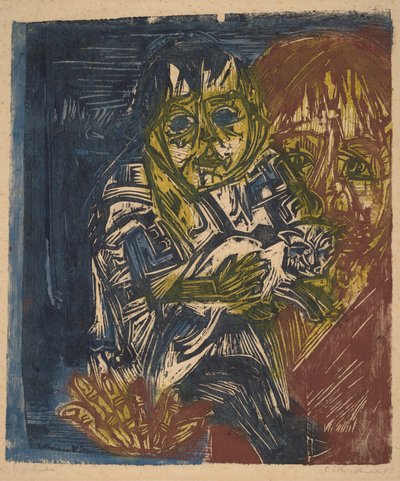 Žena s dítětem a kočkou, 1919. od Ernst Ludwig Kirchner