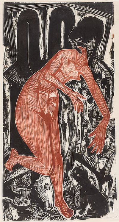 Žena, koupání u sporáku. 1919 od Ernst Ludwig Kirchner