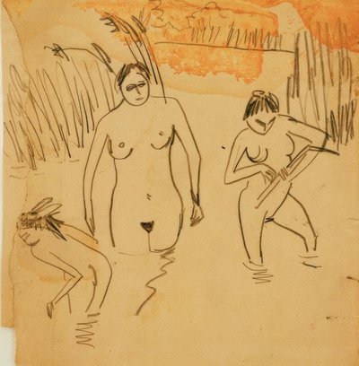 Koupání u rybníků Moritzburg (Fränzi vlevo) od Ernst Ludwig Kirchner